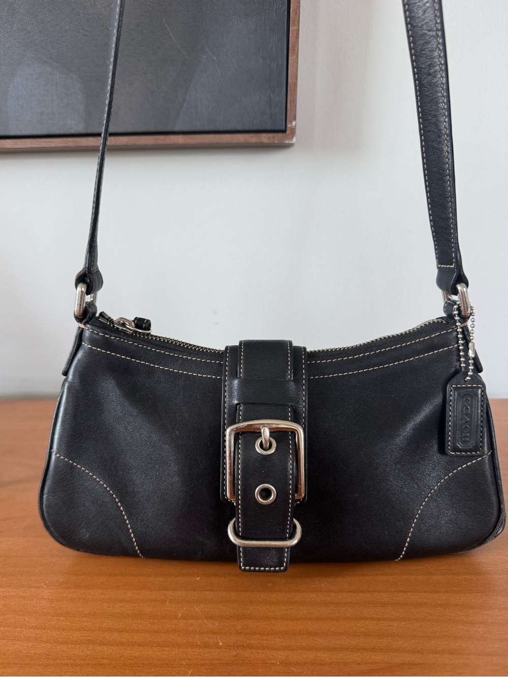 Vintage Coach Black Leather Hampton Bag